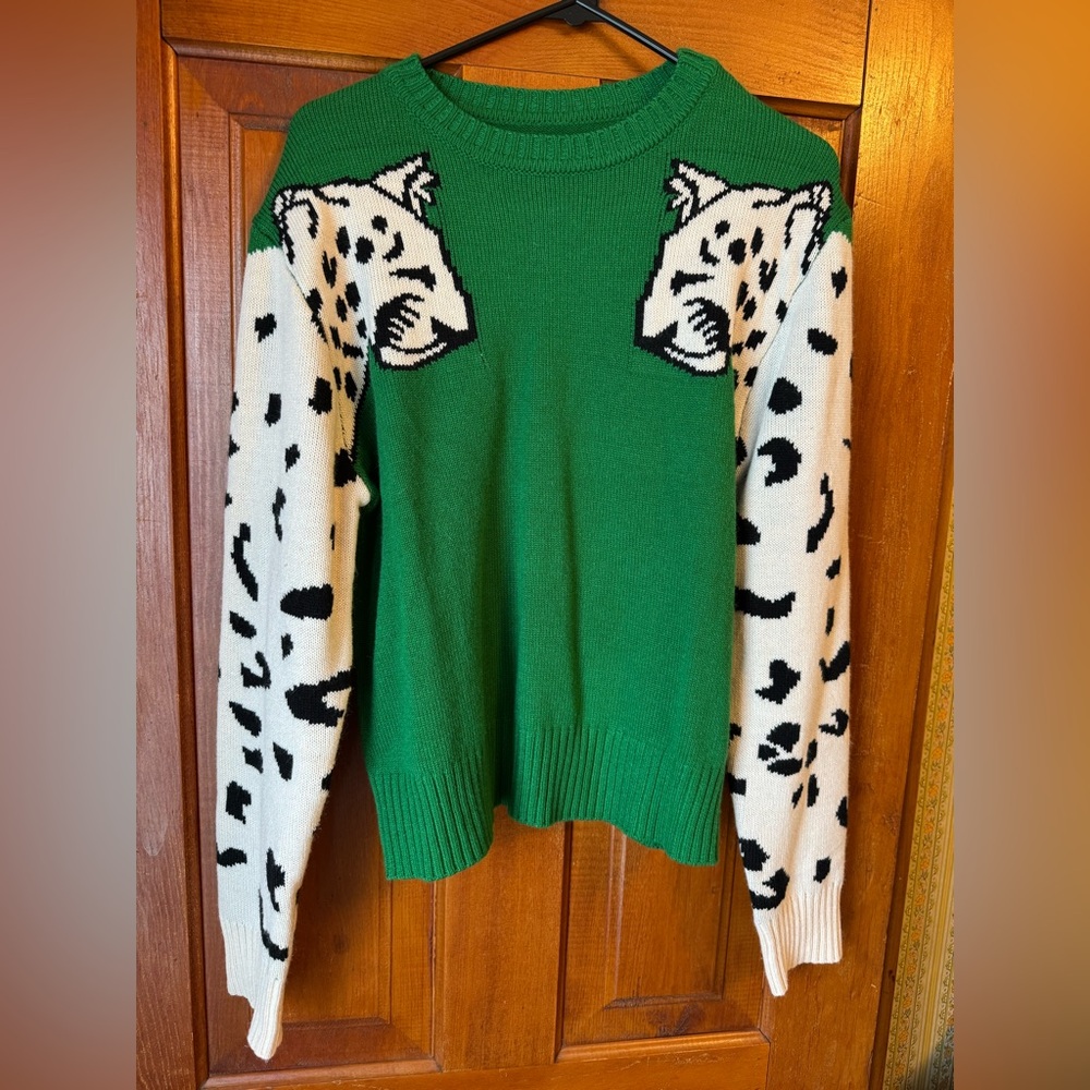SHEIN Green Sweater with Leopard Design